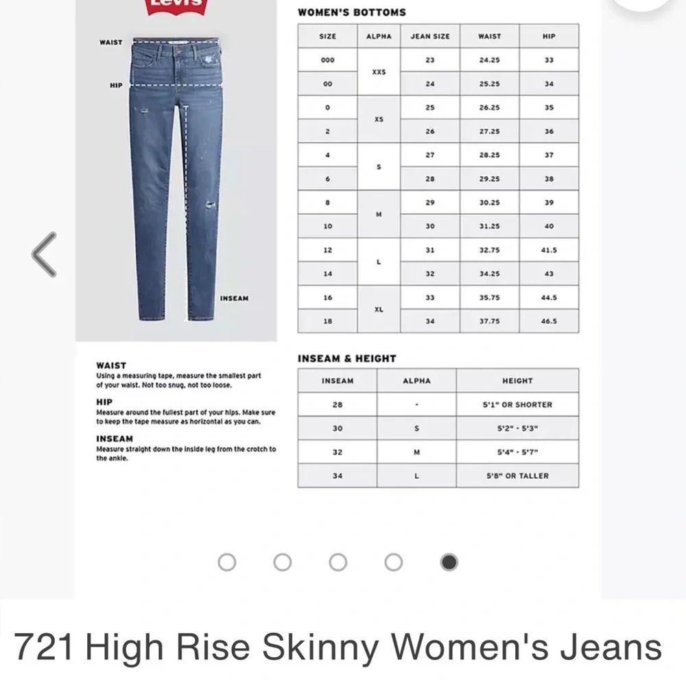 LEVI'S 721 High Rise Distressed Skinny Jeans Raw Hem Blue Size 28 - Picture 13 of 14